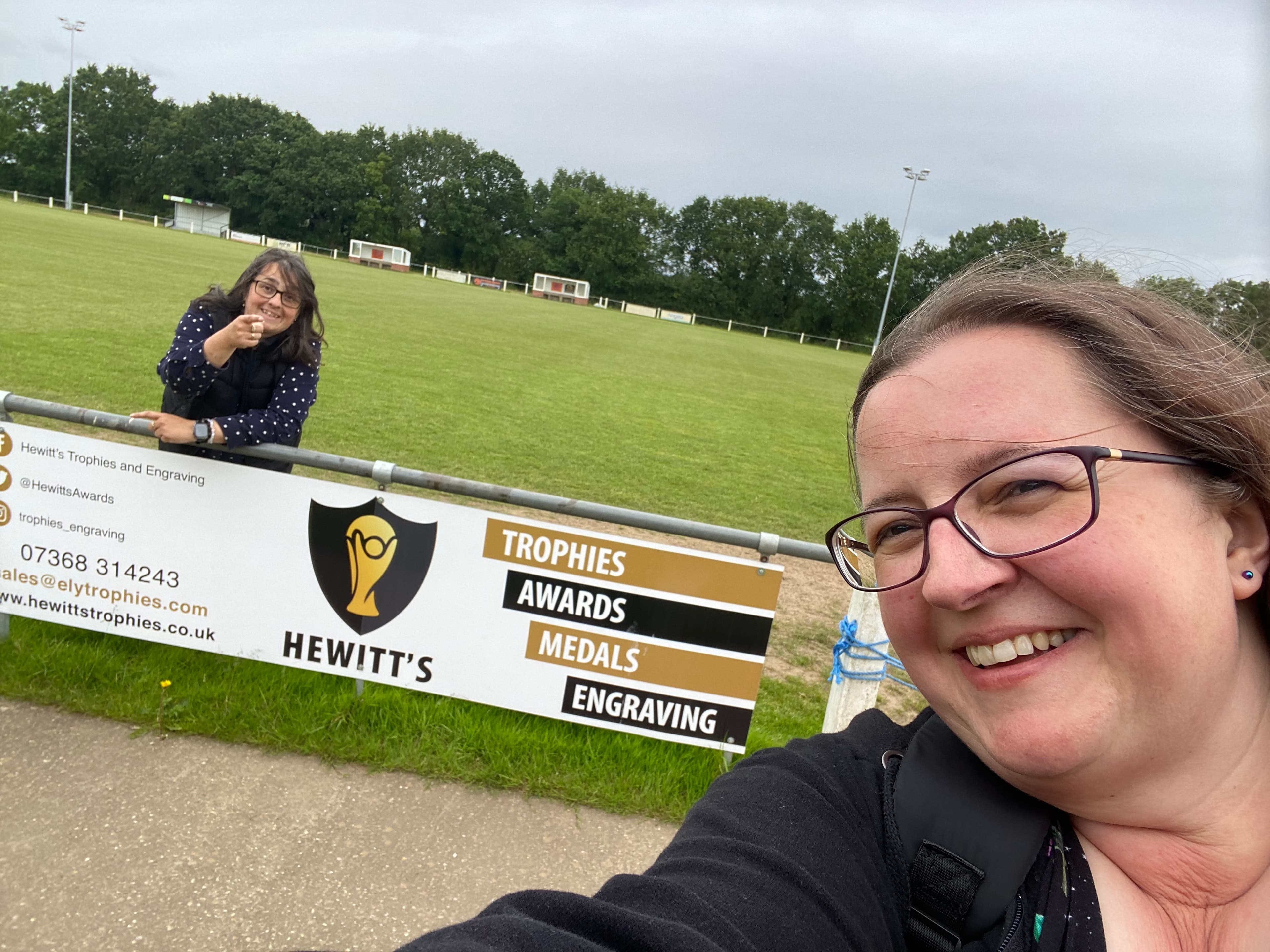 Kerry and Tracey, owners of Hewitt's Trophies, at a local football ground